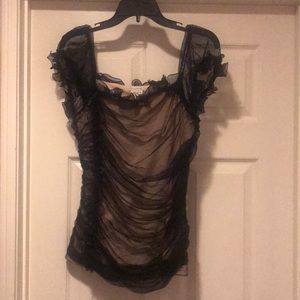 Boston proper ruffle detail sheer black over nude